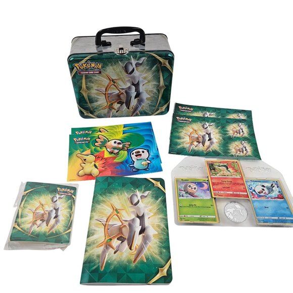 Pokemon Arceus Collectible Tin Lunch Box Stickers Coin 3 Foil Cards Spring 2022 - Picture 1 of 16